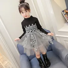 Осенняя одежда для девочек; детское платье принцессы с длинными рукавами в стиле пэчворк; кружевное платье с цветочным рисунком для свадебной вечеринки; Детские костюмы для девочек