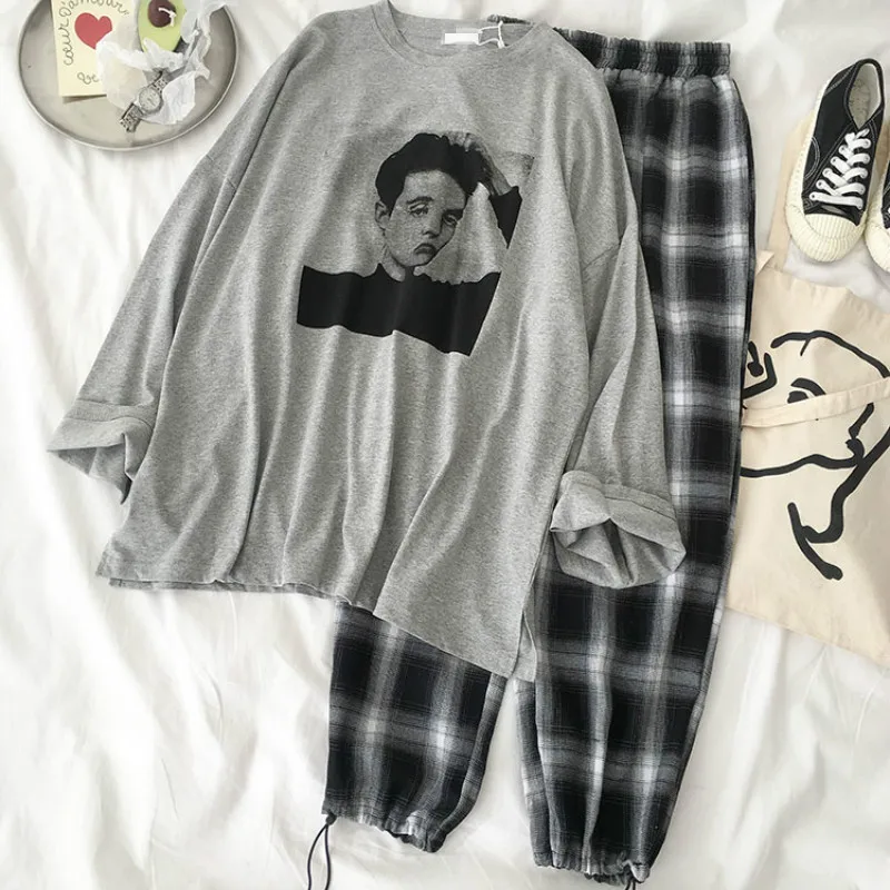 Женский Повседневный комплект из 2 предметов пуловер с круглым вырезом и принтом