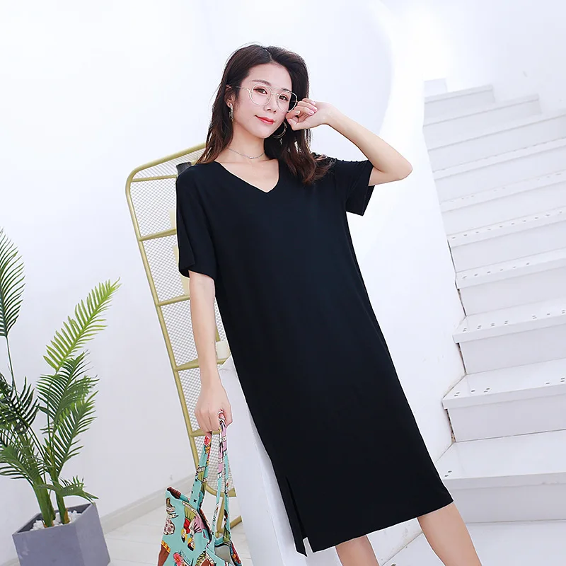 Fdfklak Summer New Sleepwear Modal Short-Sleeved Sleepshirts Loose Nightgowns Women Night Gown Sexy Sleeping Dress 11 Styles