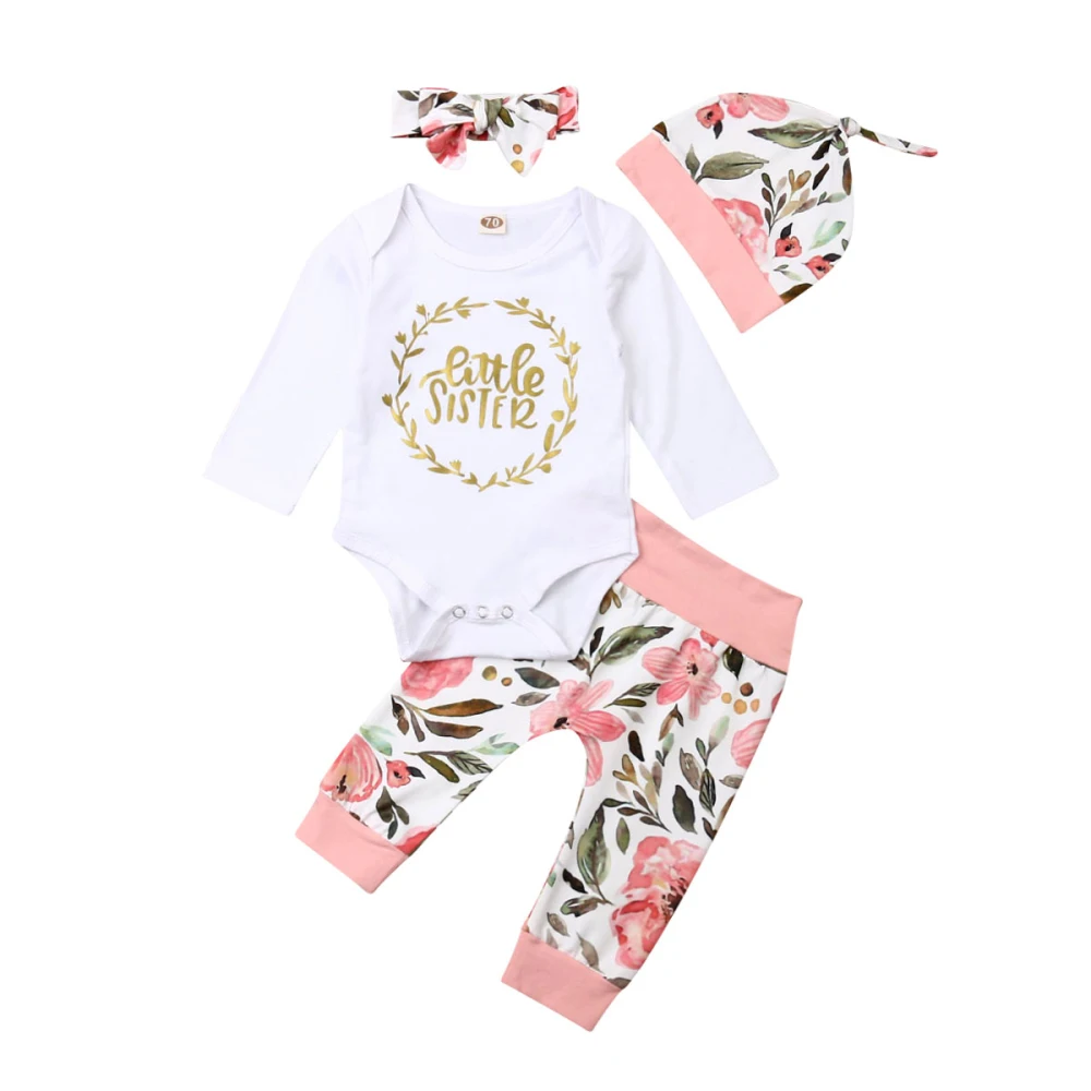 Princess Girl Clothes Autumn Outfit Clothes Long Sleeve Bodysuit Tops+Long Pants 4PCS Kids Set Toddler Baby Size 0-24 Month
