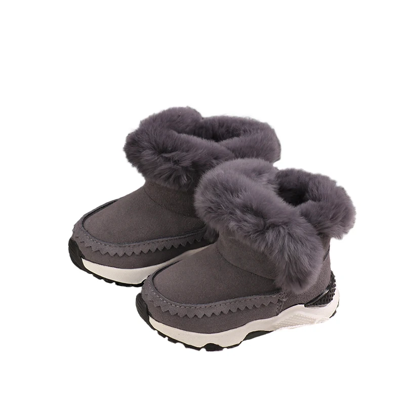 

Winter Genuine Leather Children Booties Kids Cotton Shoes Thicken Snow Field Boot Keep Warm Solid Color Non-slip SMM013