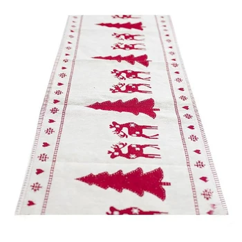 

180*35cm Classical Christmas Table Runner Cotton Embroidered Snowman Deer Pattern ChristmasTablecloth Xmas Party Decoration