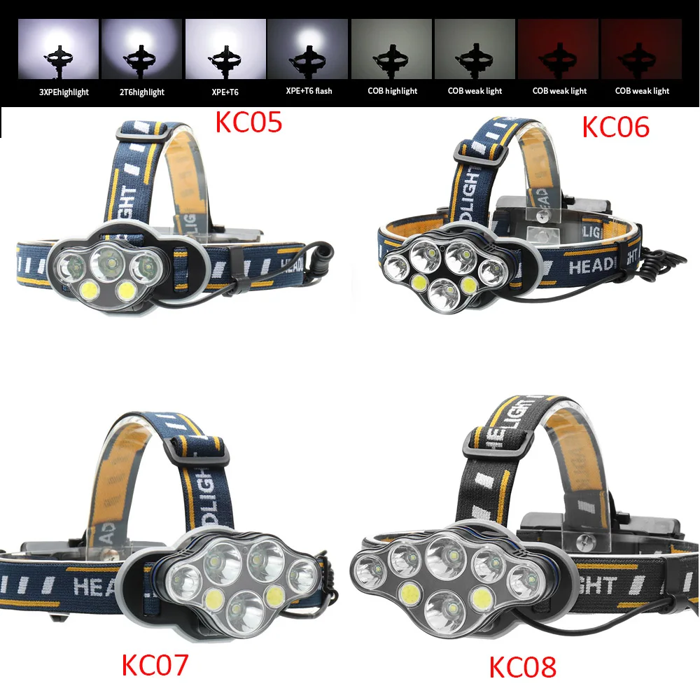 50000LMHeadlightT6redCOBLEDHeadLampUSBRechargeablHeadLight8