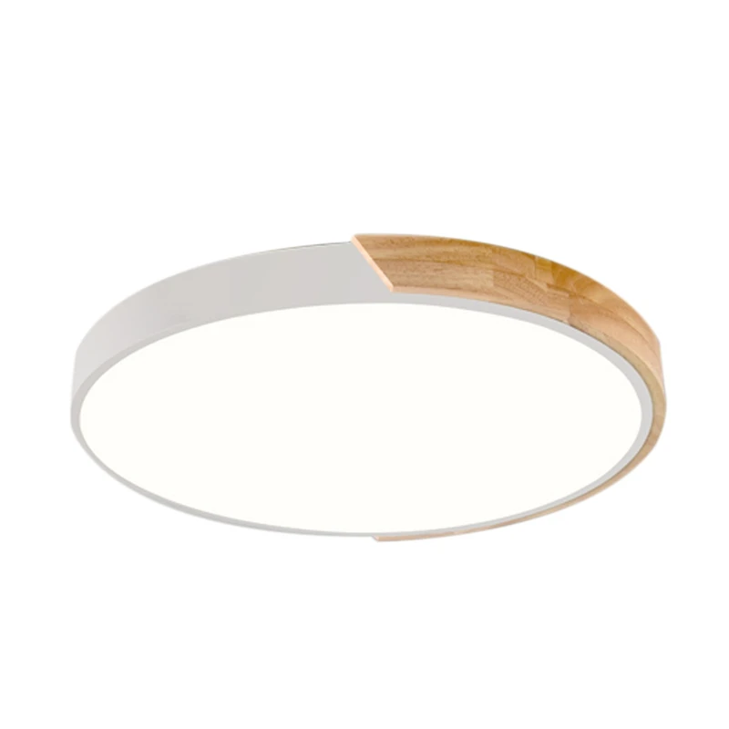 

Nordic Oak Wood Remote Control Adjustable Led Ceiling Lamp Round Bedroom Lamps White 30Cm