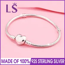 LSLuxury 925 пробы серебряный браслет с застежкой в виде сердца для женщин, хорошее ювелирное изделие, подходит для оригинальных бусин
