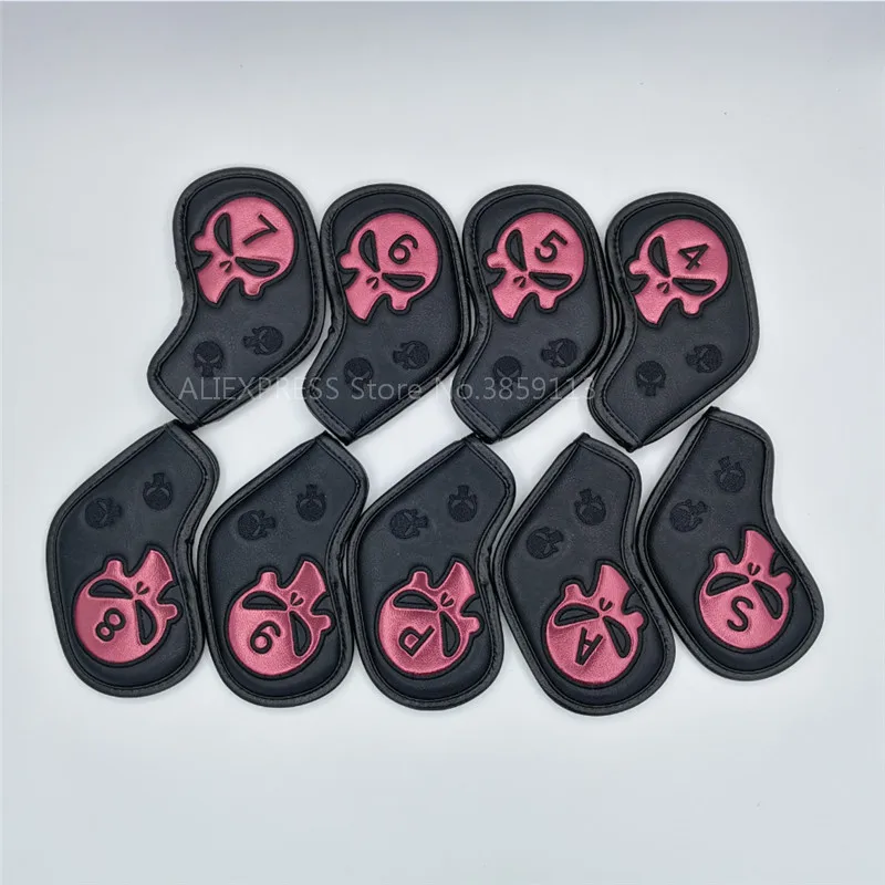 New 9pcs/lot Skull Golf Iron Head Covers Individuality PU Golf Irons Set Covers#4-9PAS 2 Colors For Man Women