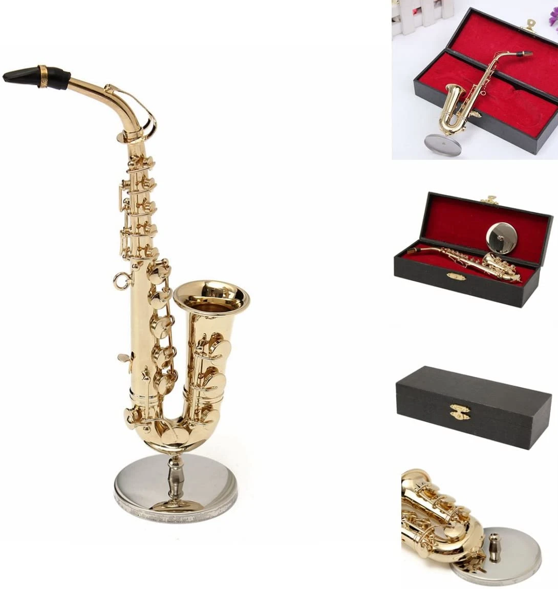 MECO 1/6 Model Saxophone Toys Alto Sax Mini Musical Instrument Leather Box  Gift