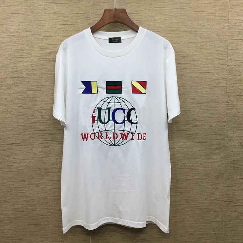 

Jiu si Available 2020 Spring And Summer New Style Embroidered Earth Short-sleeved T-shirt Loose Couple Clothes T-shirt Europe An