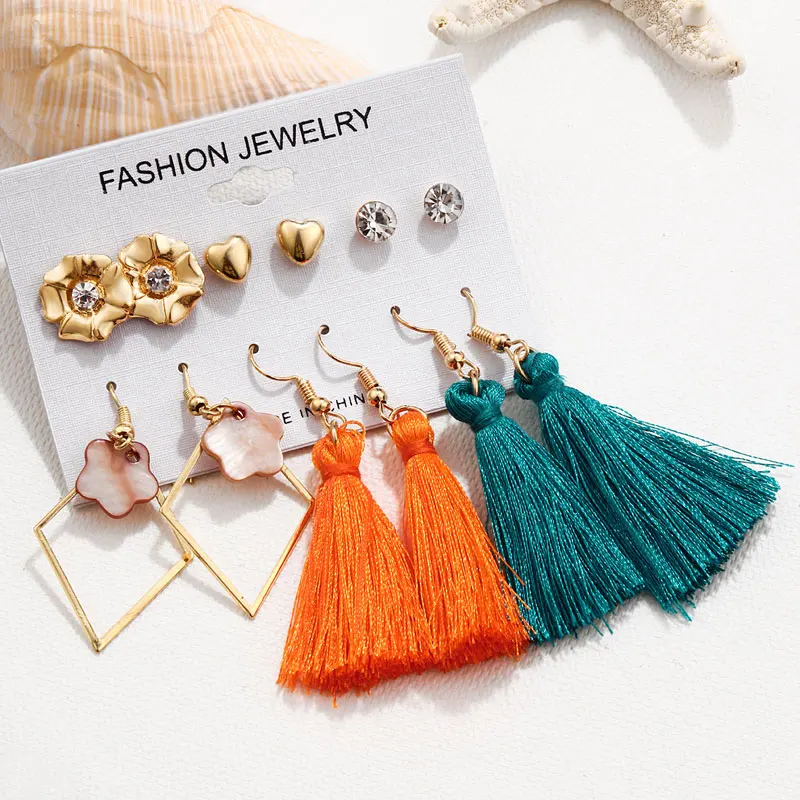 Большой круг модное длинное многослойное кисточкой серьги-гвоздики Комплект сережек для женщин платье в богемном стиле для серьга геометрической формы ювелирные изделия Рождественский подарок - Окраска металла: B3