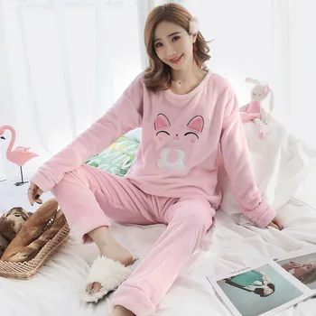 

Thick Warm Flannel Cute Cartoon Pajamas Sets for Women New Winter Long Sleeve Coral Velvet Sleepwear Pyjama Pijama Mujer Clothes