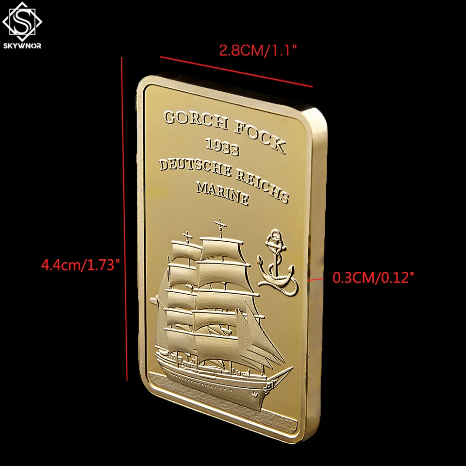 1933 Gorch Fock Deutsche Reichs Marine 999/1000 Reichs Gold Deutschland Cross Gold Bullion Bar Collect Sailboat Anchor Gift