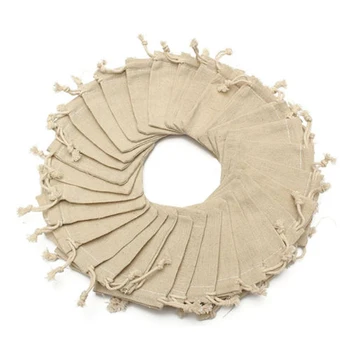 

50Pc Set 8*10cm Small Linen Jute Drawstring Gift Bags Pouch Wedding Party Favours Sack 100% Brand New