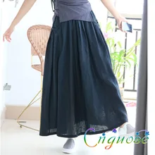 Размера плюс весенние и летние винтажные повседневные Черные хлопковые и льняные женские трапециевидные плиссированные длинные юбки макси для женщин