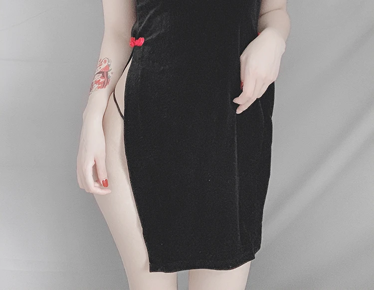 Бархатное винтажное платье Cheongsam с высоким разрезом, с вышивкой, открытая вилка, Униформа, страсть Aodai, комплект платья, соблазнительное сексуальное нижнее белье