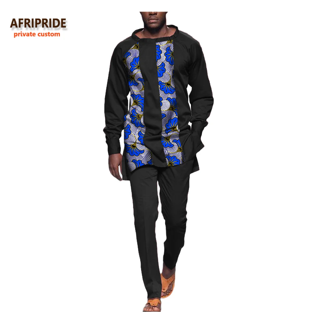 Afripride, Африканский костюм для мужчин из 2 предметов, AFRIPRIDE, длинный рукав, круглый вырез, топ+ Длина по щиколотку, тонкие штаны, повседневный мужской костюм, A731605 - Цвет: 497J