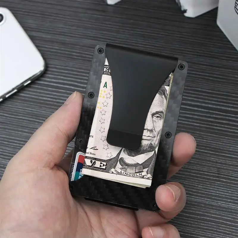 Дизайн кошелек Тонкий карбоновый держатель для кредитных карт RFID несканирующий кошелек для денег и карт металлический зажим для мужчин и женщин кошельки