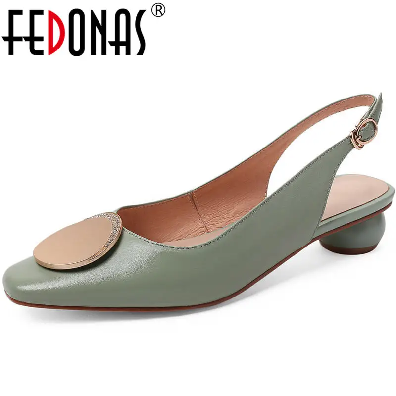 

FEDONAS 2020 Women Cow Genuine Leather Pumps Strange Heels Pumps Fashion Slip On Metal Decoration Shoes New Spring Shoes Woman