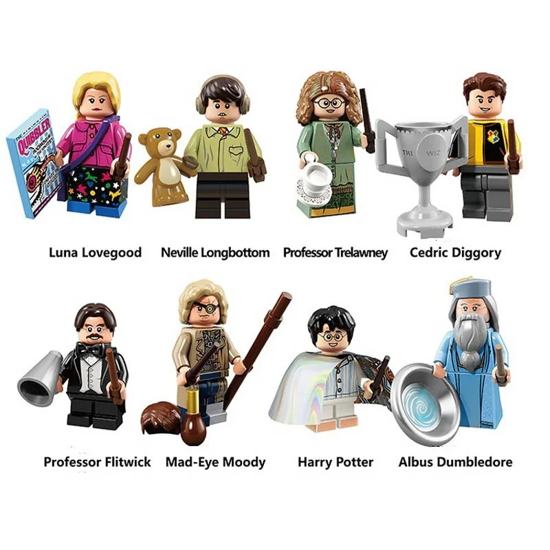 8 комплектов, Stealth Harri, Дамблдор, Flitwick, Longbottom, луна Диггори, Mad-Eye, Moody, модель, фигурки, блоки, экшн-блоки, игрушки для детей - Цвет: 8Sets