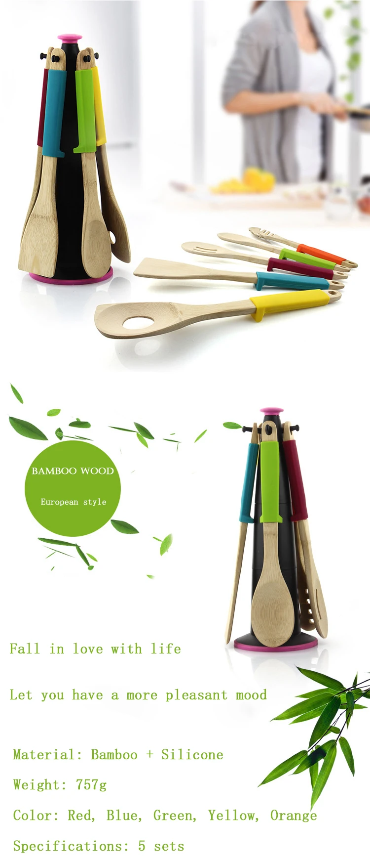 6 наборов бамбуковых силиконовых деревянных ложек лопаток термостойкие для кухонной посуды кухонные инструменты антипригарный кухонный инструмент для приготовления пищи