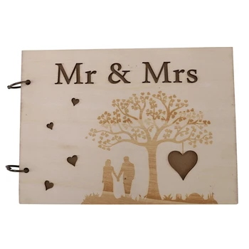 

30 Pages Wooden Guest Sign Book for Birthday Party Reception Wedding Mr & Mrs Personalised Home Decoration Signature Book