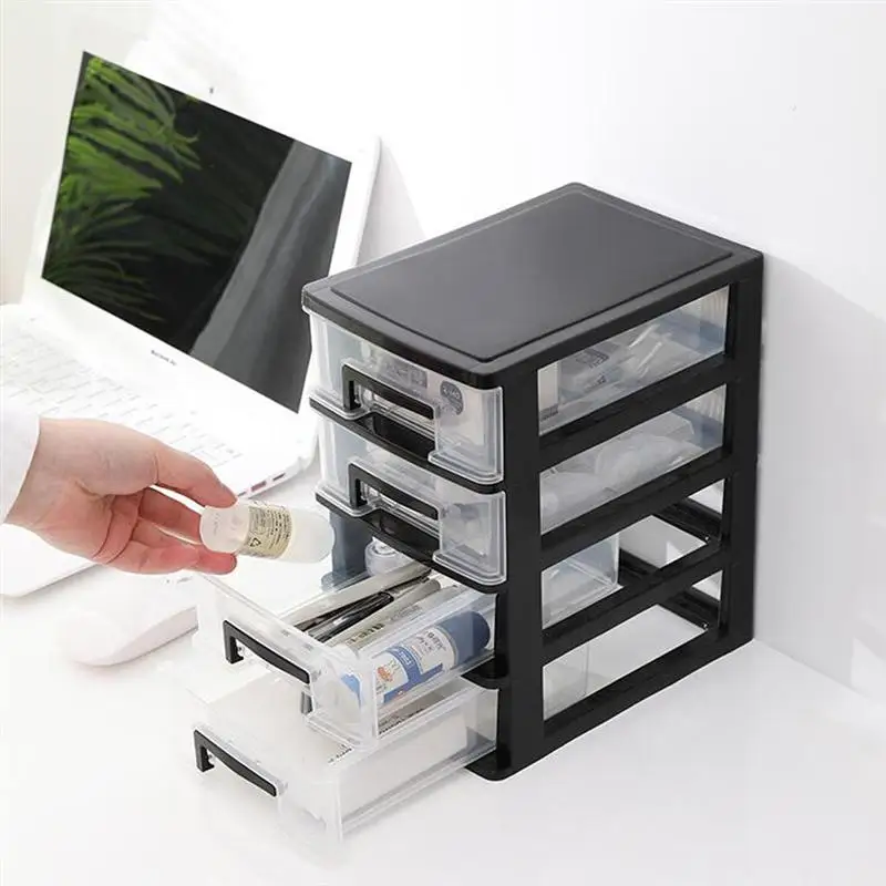  Transparent Desktop Storage Drawer Multi-layer Plastic Small Box Home Office Storage Cabinet Cosmet
