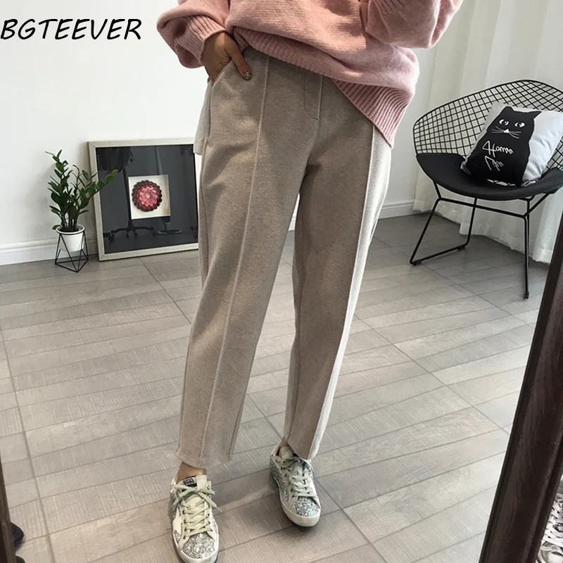 Baratos BGTEEVER Winter Thicken Women Pencil Pants de talla grande Wool Pants Female 2019 otoño alta cintura pantalones sueltos Capris buena tela