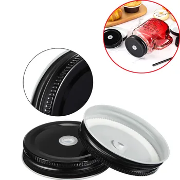 

5 Pcs Mason Jar Lids With Straw Hole Durable Tin Regular Mouth Sealing Jar Lid For Mason Cup Home Kitchen Accessories