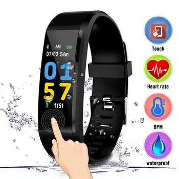 

115Plus Waterproof Pedometer Smart Blood Pressure Monitor Heart Rate Fitness Tracker Pedometer Running Step Counter Wrist Watch