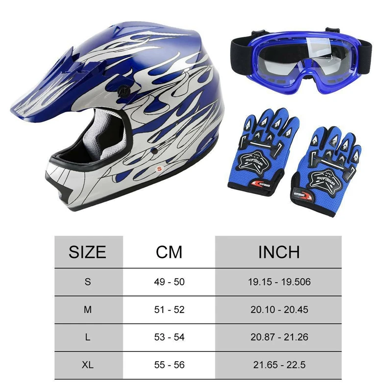 Kinder Moto cross Helm Motorradhelm Brille Handschuhe S M L