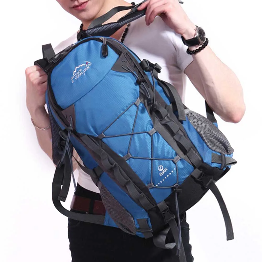 Multi Pockets Large Capacity Wear Resistant Waterproof Travel Adjustable Straps Hiking Camping Climbing Sports Backpack Outdoor - Цвет: Blue