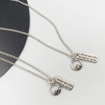 

925 Sterling Silver Couple Mountain Sea Promise Necklace Geometric Charm Necklace For Women Men S-N558