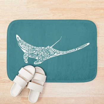 

Manta ray tattoo white background turquoise Bath Mat Bathroom Bath Mat Set Mirrofiber Cartoon Bath Rug Set