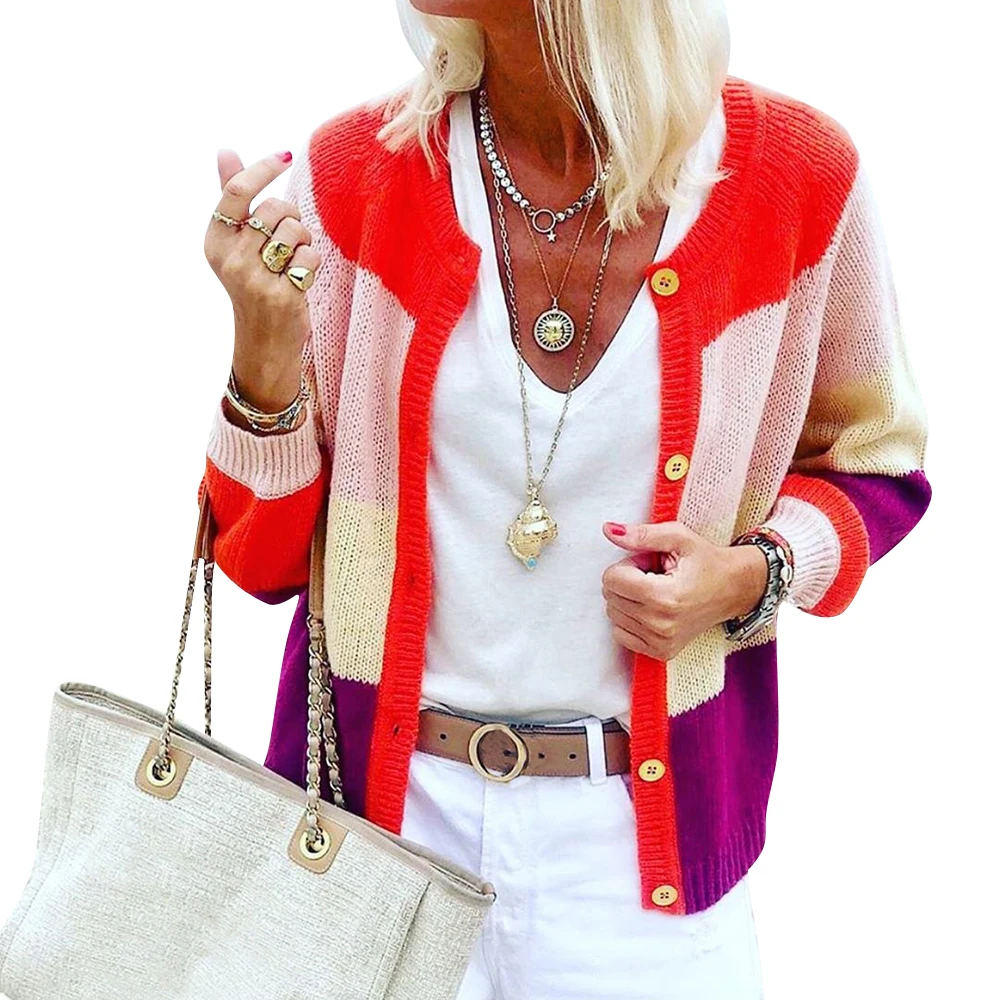 

Cardigan Sweater Women Striped Button Up Cardigan Tops Casual Knitted Sweater Long Sleeve Warm Sweaters Ropa Invierno Mujer D30