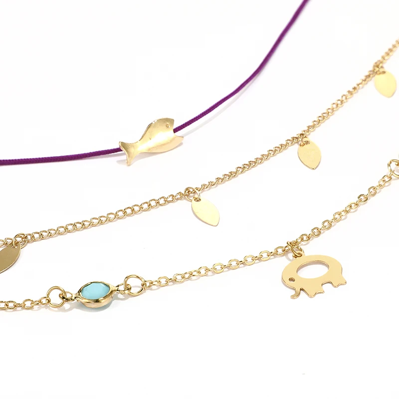 Tocona Simple Gold Chain Elephant fish Leafs Pendant Anklets Set for Women Fashion Beach Ankle Chain Foot Jewelry 8783