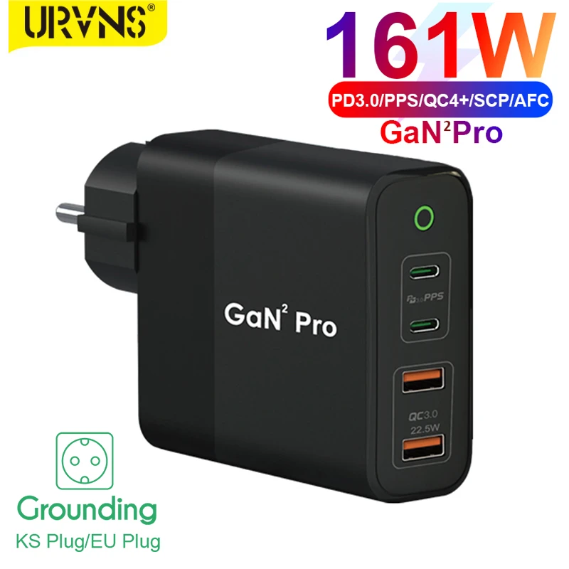 URVNS 161W 4-Port GaN 2 Pro USB C Wall Charger, PPS PD 100W/87W/65W/45W/20W Fast Power Adapter for Macbook Samsung iPhone Xiaomi 65 watt car charger