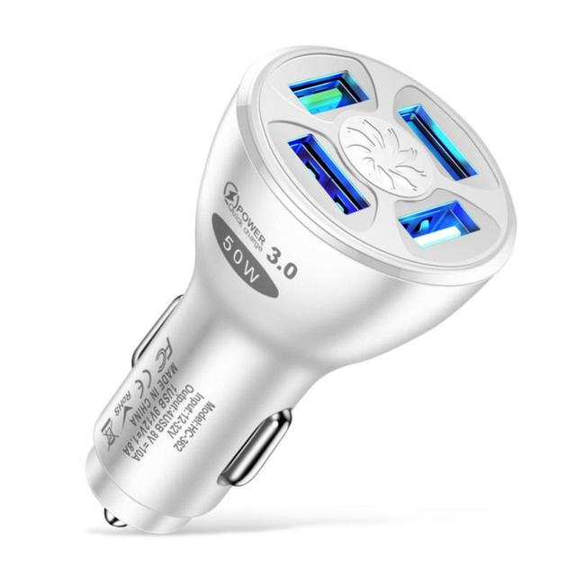 50W QC3.0 4 USB Car Charger Fast Charge Mobile Phone Charger Socket Battery Charging Units Auto Replacement Parts