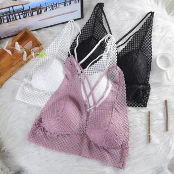 

Sitonjwly Sexy Women Bra Bralette Lingerie Push Up Bra Back Cross Strap Tops Underwear Bralette Lace Girl's Intimates Brassiere