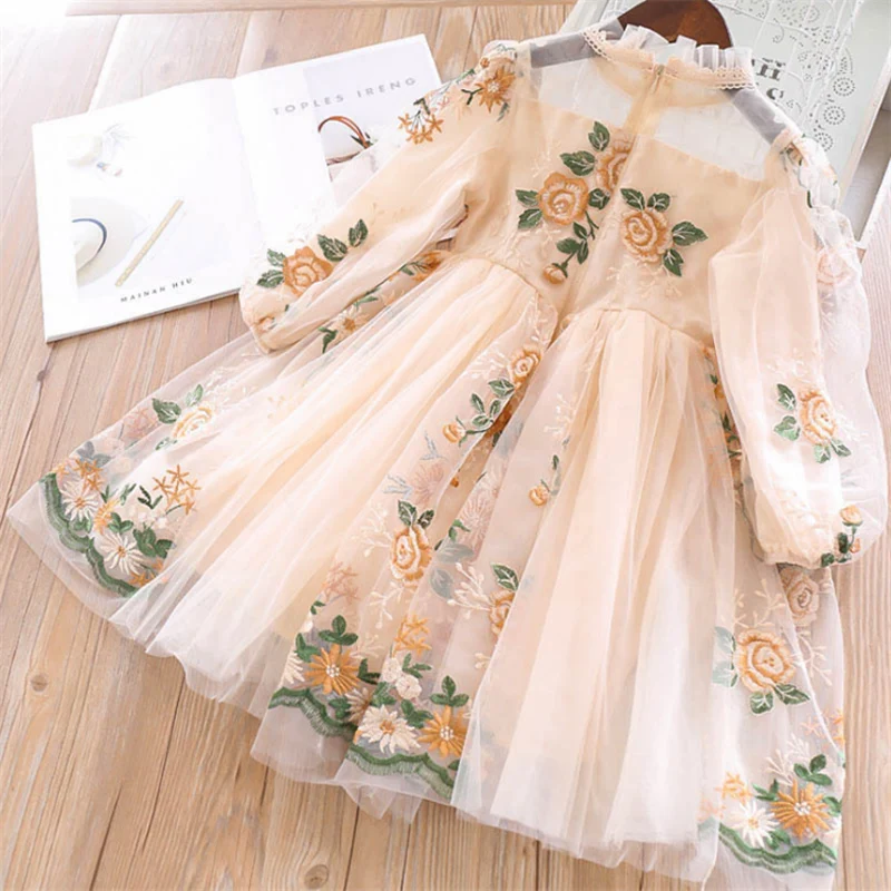 

EACHIN Girls Dresses Fashion Baby Kids Girl Puff Sleeve A-Line Princess Dress Children Embroidery Dresses Girls Casual Dres