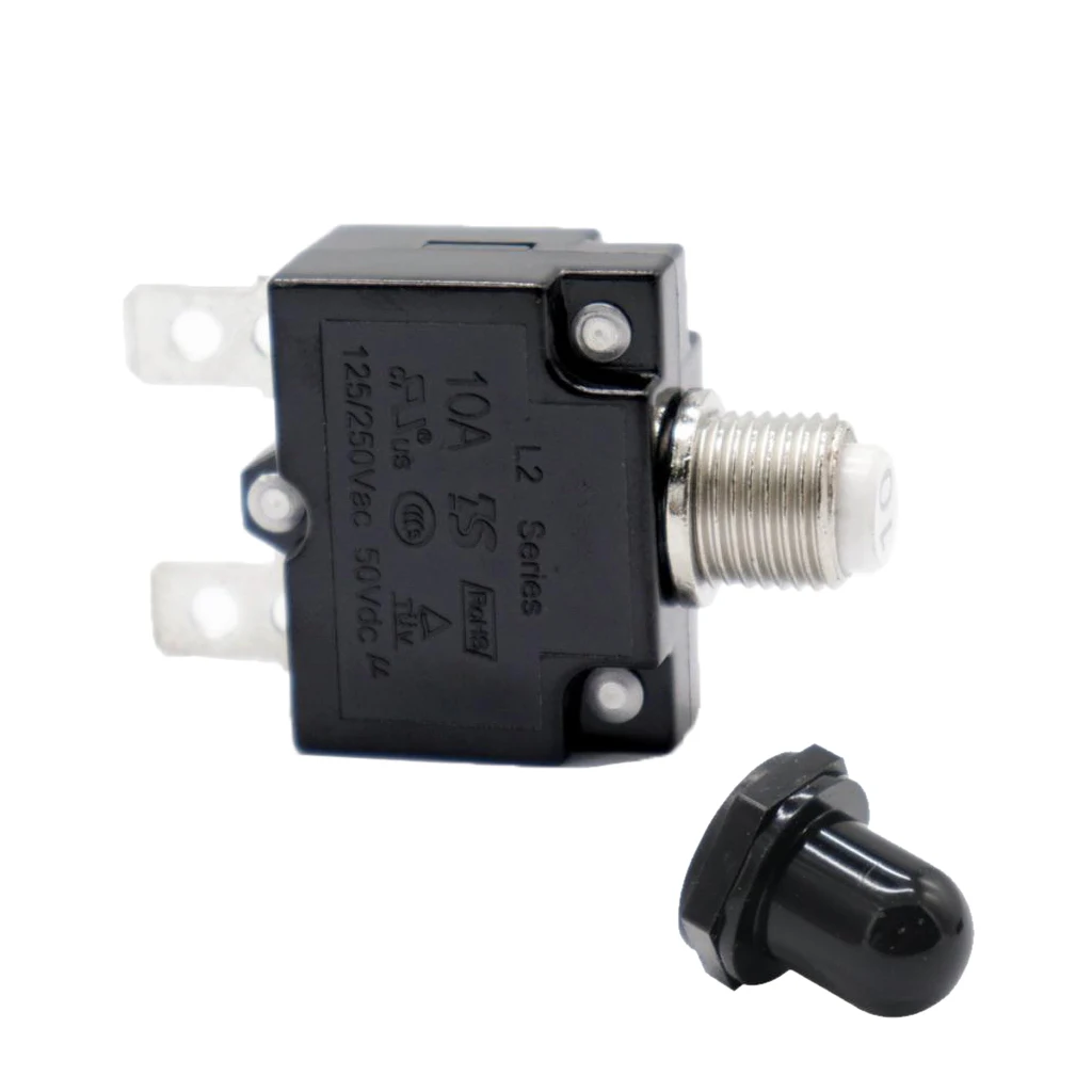 10A Circuit Breaker Overload Protector Switch Fuse Resettable with Black Waterproof Cap AC 125/250V 50V DC