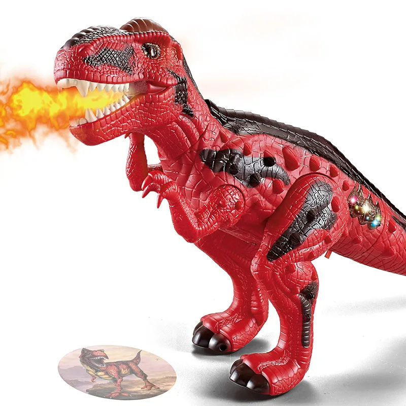 Hot new fire-breathing electric dinosaur 3D Tyrannosaurus design Light projection Walking sound model Situational animal pet toy 3