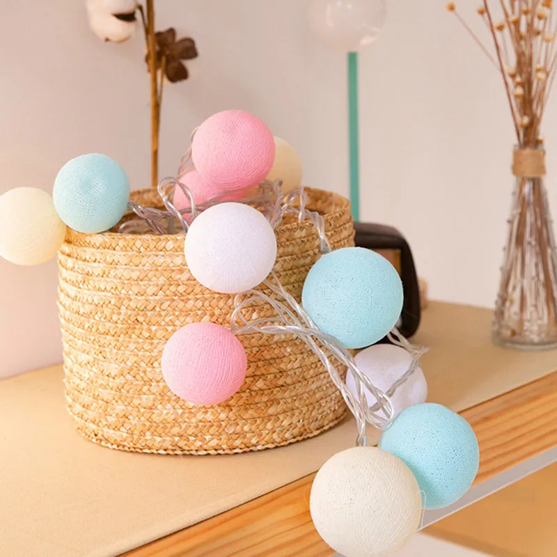 QYJSD New Year Cotton Garland Balls LED String Lights Birthday Gifts Christmas Wedding Children Bedroom Party Decoration