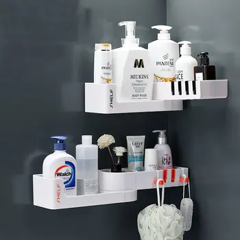 

210°Rotate Storage Holders Rack Bathroom Organizer With 4 Hook Wall Hanging Goods For Kitchen Storage Organization Shelf