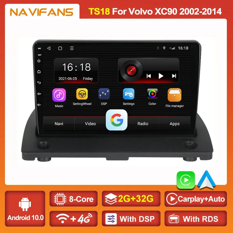 Автомагнитола 8 ядер Android 11 4G Lte DSP Carplay мультимедийный проигрыватель для Volvo XC90 2004
