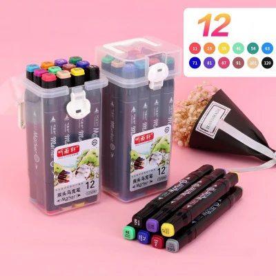 Black 12 Colors Двусторонний маркер ручка комплект, принадлежности для живописи красочные Водонепроницаемый Ручка Кисть для рисования Copic превосходное маркеры красочные Водонепроницаемый ручка - Цвет: Black 12 Colors