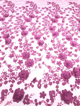 

2019 Fashionable designs High Quality African 3D Flowers Lace Fabric African 3d French Lace Fabric with beads For Wedding J0344