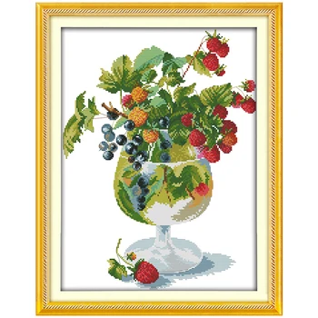 

Strawberry and wine glass counted printed on the canvas 11CT 14CT DIY kit Cross Stitch embroidery needlework Set home decor