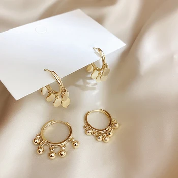 

GHIDBK Tiny Gold Beads Pendant Hoop Earrings Handmade Statement Small Coin Ring Earring Simple Earring Stylish Jewelry Wholesale