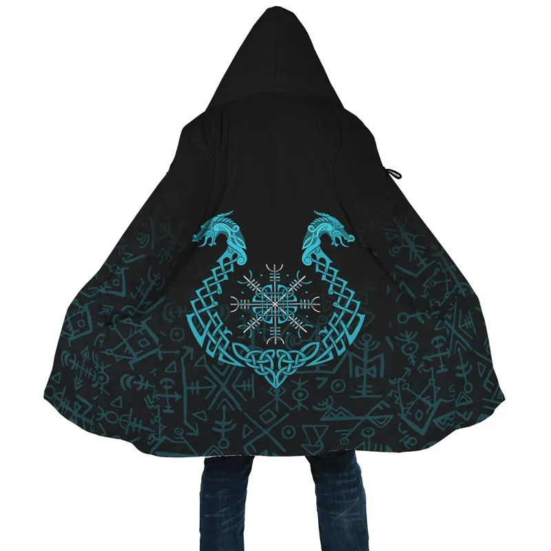 

New Viking style winter cloak Odin crow world tree tattoo 3D printed fleece hooded cloak unisex casual thick warm jacket cloak