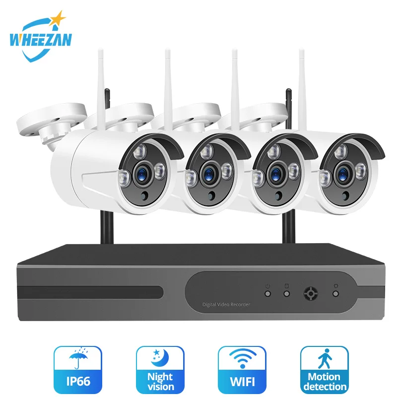 Wheezan камера видеонаблюдения с WiFi безопасности Системы комплект 4CH 1080 P NVR жесткий
