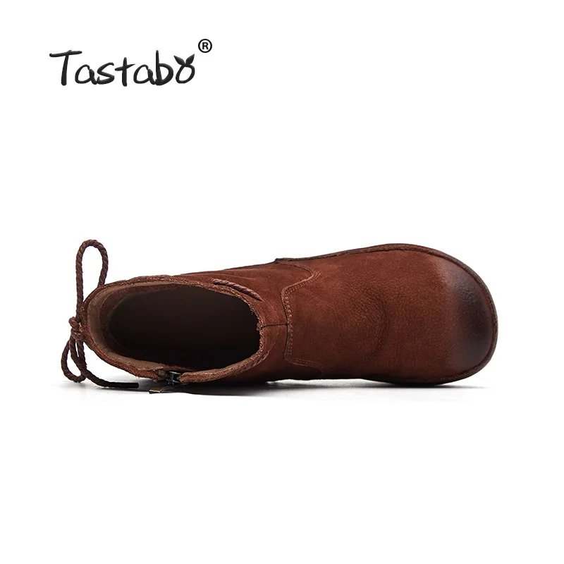 Tastabo 2019 autumn and winter ladies ankle boots Handmade vintage leather everyday shoes S8935-1 Brown caramel women's boots